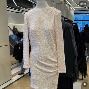 Zara Textured Cream Long Sleeve Dress